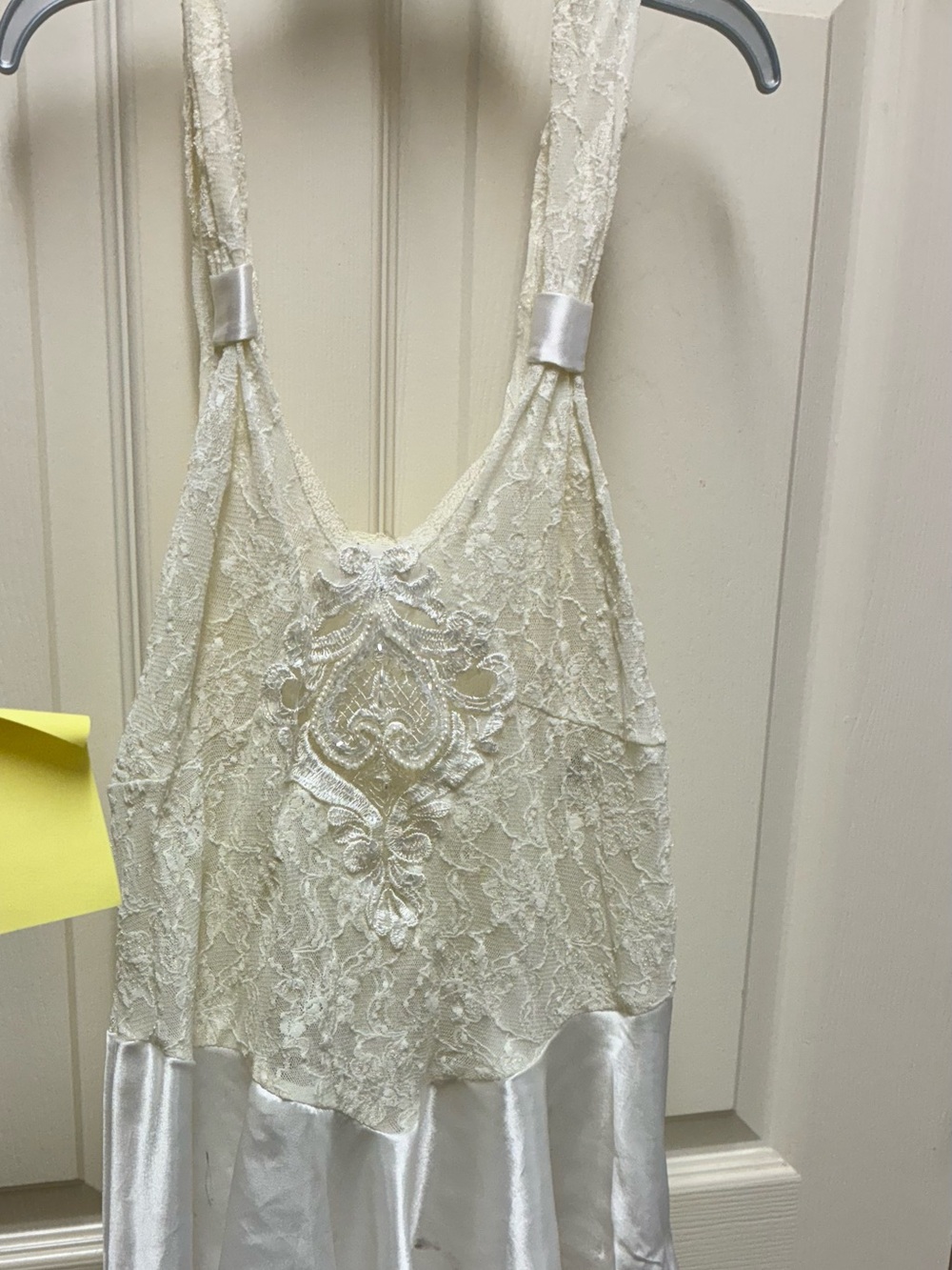 Lace & Satin Chemise Slip in Cream - Feminine Lace Bodice